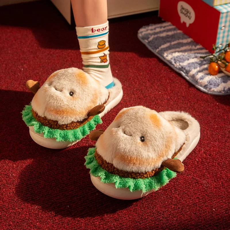 

Fun Chinese hamburger slippers women's food inspired shoes kawaii cloud slipper home fuzzy slides woman creative birthday gifts
