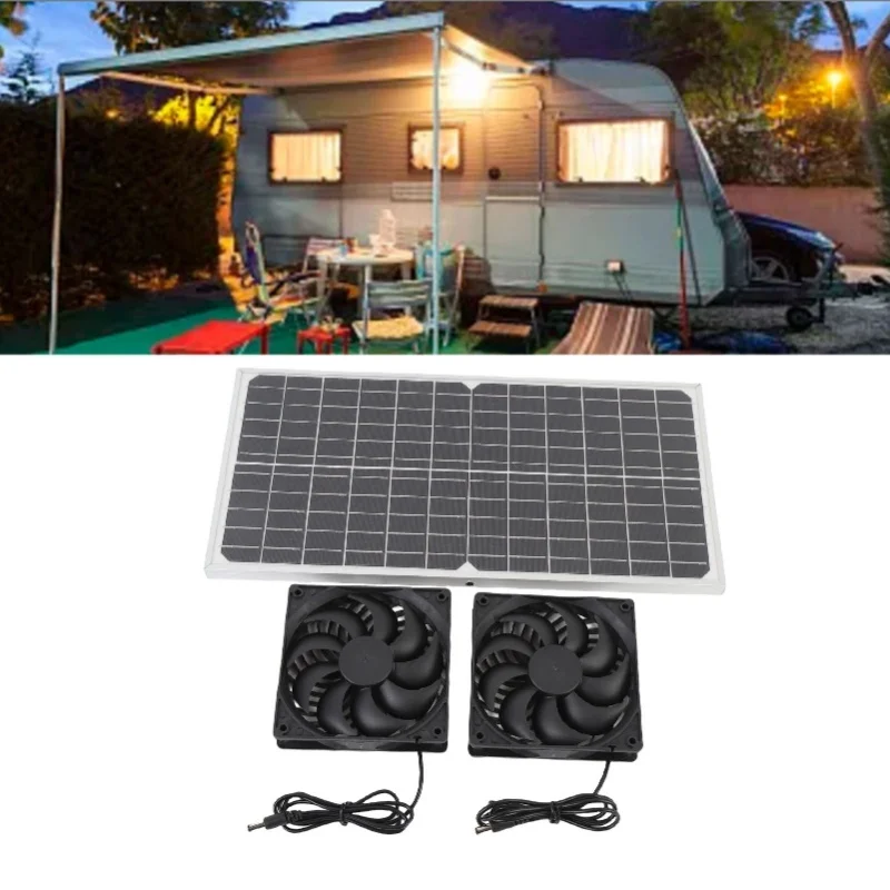 80W Double Solar Exhaust Fan Monocrystalline Silicon Panel IPX7 Rain Proof High Speed Low Noise 6 7in Solar Ventilation Fan