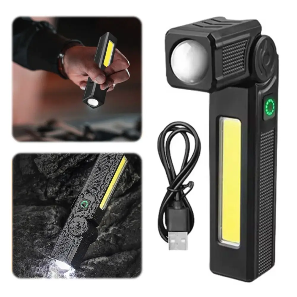 

USB Rechargeable COB LED Work Light Magnetic Folding Emergency Light Portable 120° Rotatable Flashlight Camping Fishing Walking