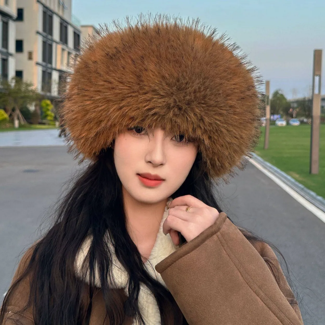 Soft Plush Faux Fox Fur Circle Open‑top Hat Warm Thicken Plush Fluffy Caps Fashion Daily Outdoor Beanies Headband For Women