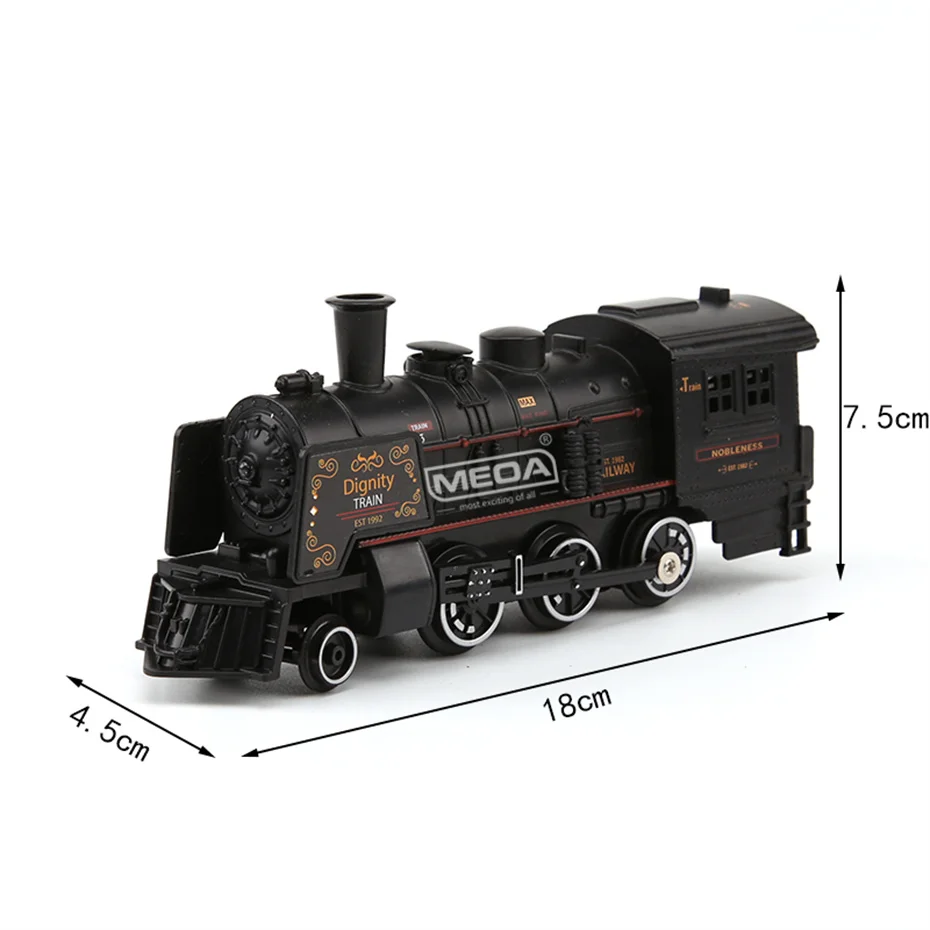 MEOA Classical Battery Operate Electric Railway Train Steam Locomotive Set Alloy Train Toys with Light&Sound Kids Gifts