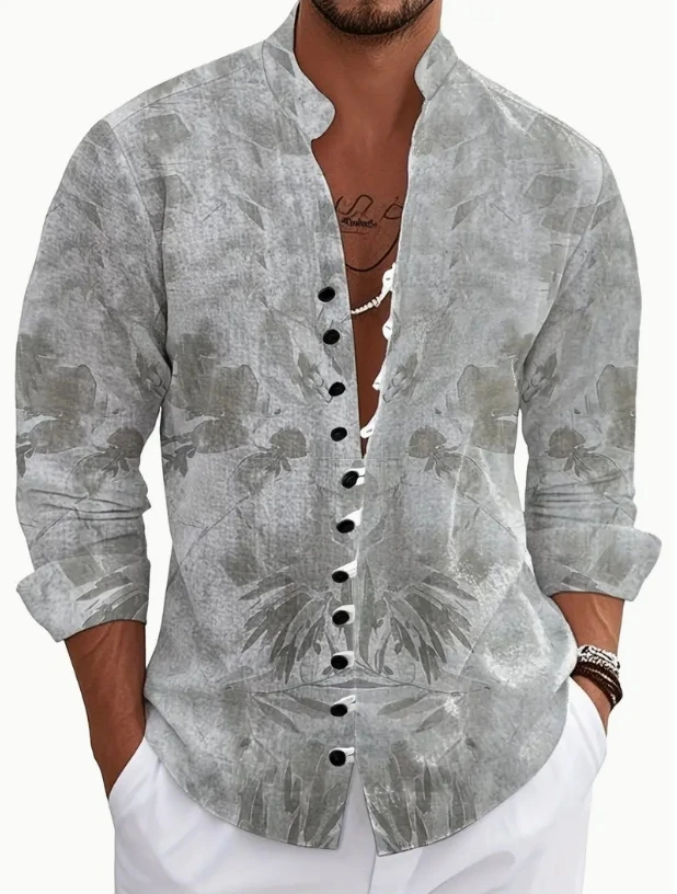 New Men's Fashion Seven Button Long Sleeve Shirt Sandy Beach Casual Shirt, High Quality Comfortable Fabric Tops