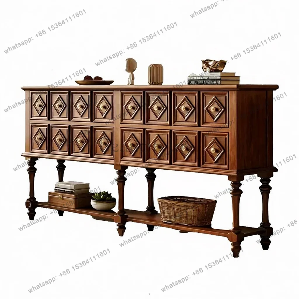 

Medieval solid wood dining side cabinet retro entrance living room multi-functional Roman column partition cabinet