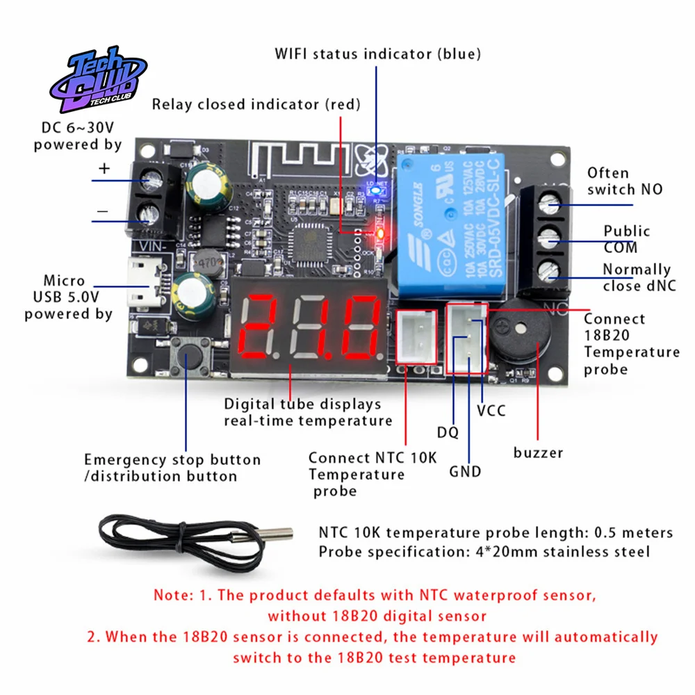 WIFI Remote Thermostat High Precision Temperature Controller Module Cooling and Heating APP Temperature Collection XY-WFT1