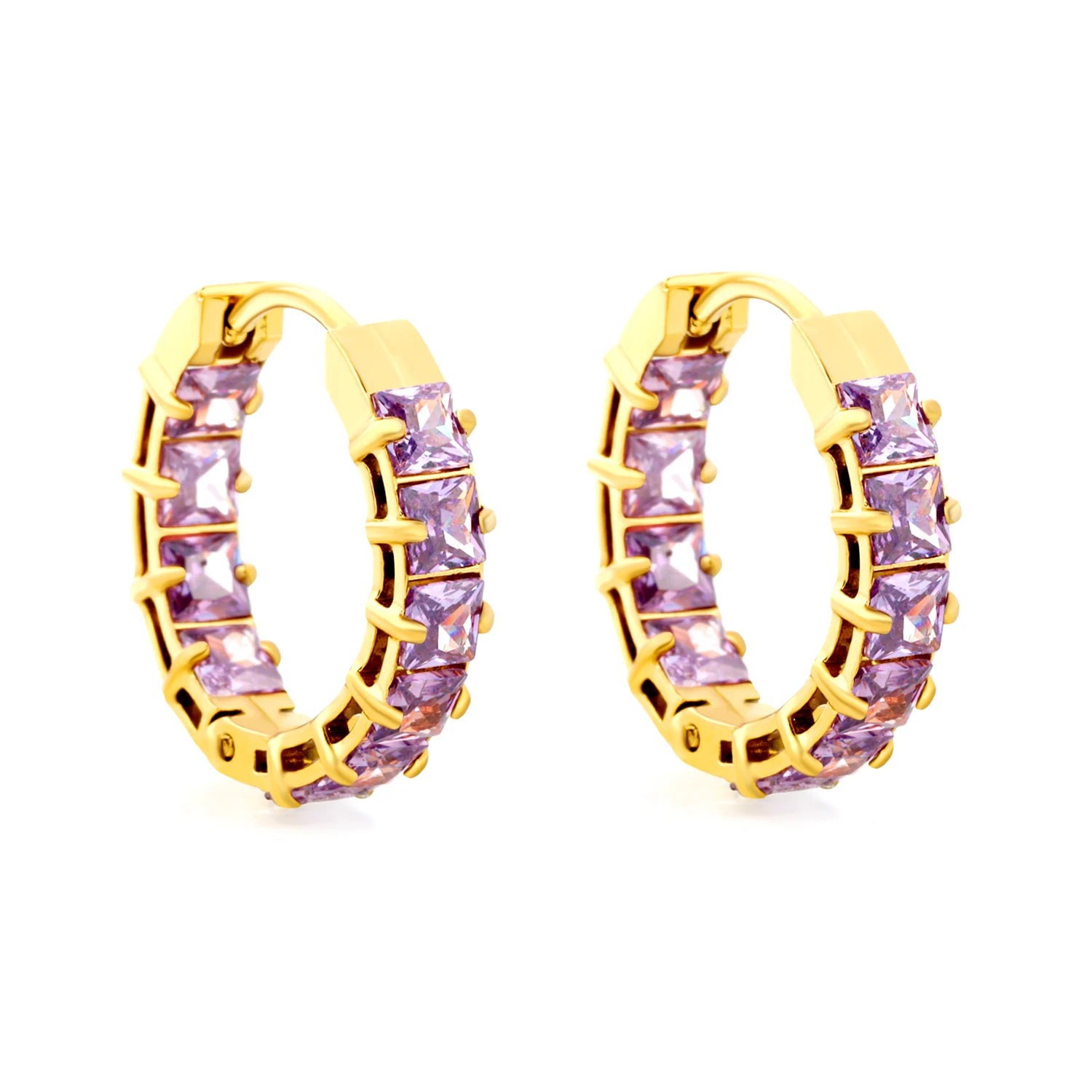 LUXUSTEEL 2PC/1pair Cubic Zirconia Hoop Earrings for Women Stainless Steel Golden Waterproof Korean Earring Fashion Jewelry Gift