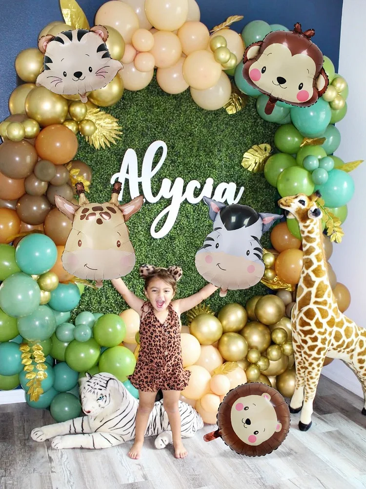 1 Stück/5 Stück Tierkopf-Ballons Affe, Löwe, Tiger, Zebra, Giraffe, perfekt für Geburtstagsfeier-Dekoration, Dschungel-Party-Deko – Detail 4