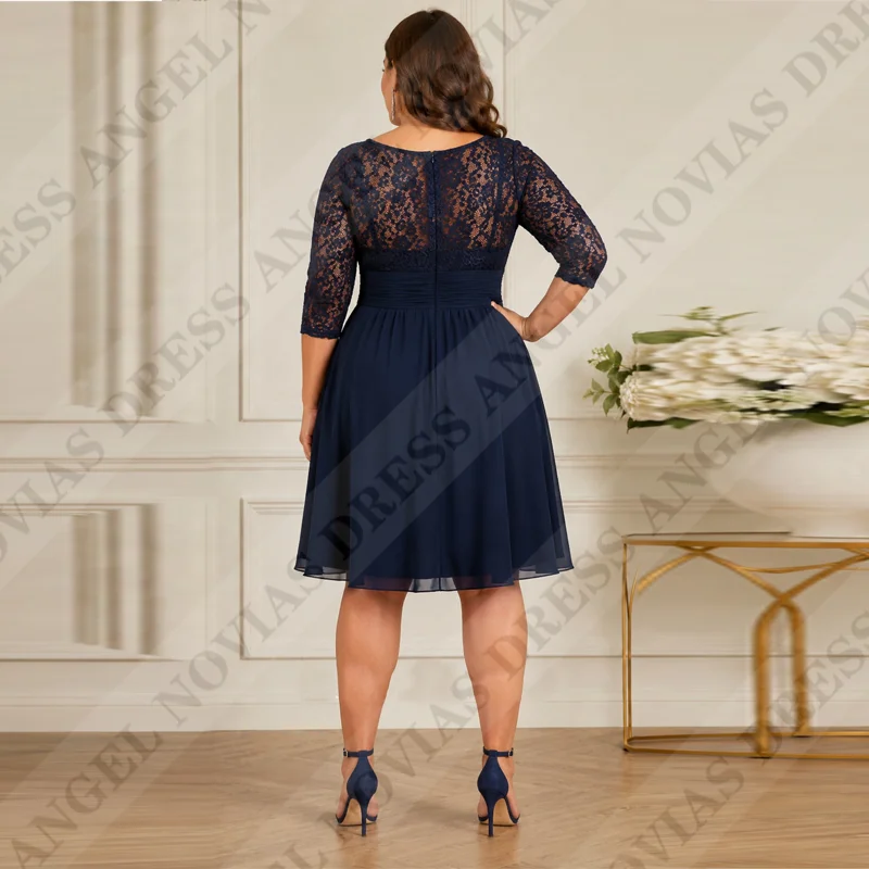 Angel Novias Customized Plus Size Navy Blue Knee Length Mother of the Bride Dresses Wedding Party Dress robe de soirée mariage
