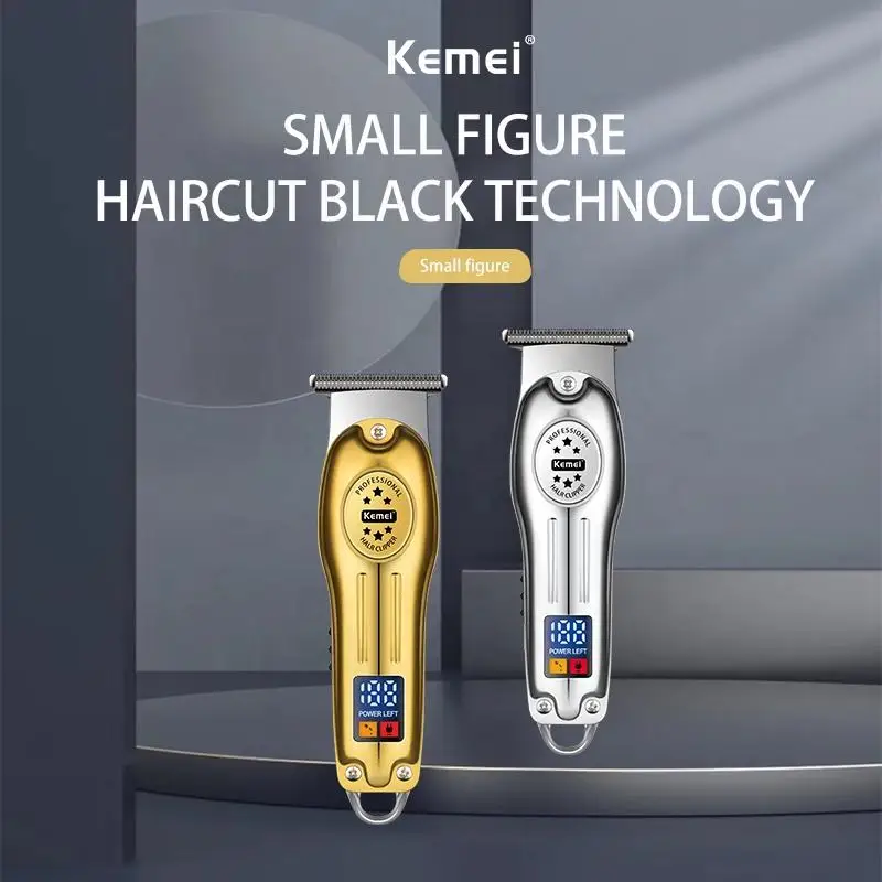 Kemei-KM-678 Portátil Mini Clipper De Cabelo De Metal, Aparador Elétrico Profissional, Máquina Recarregável Do Cortador De Cabelo, Display LCD