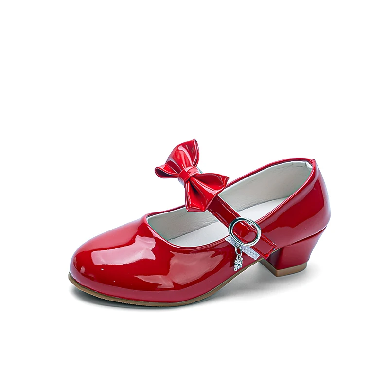 Toddler Girls Patent Leather Mary‑Jane Shoes Bow Pendant Adjustable Buckle Low Heel Children Princess Dress Shoes