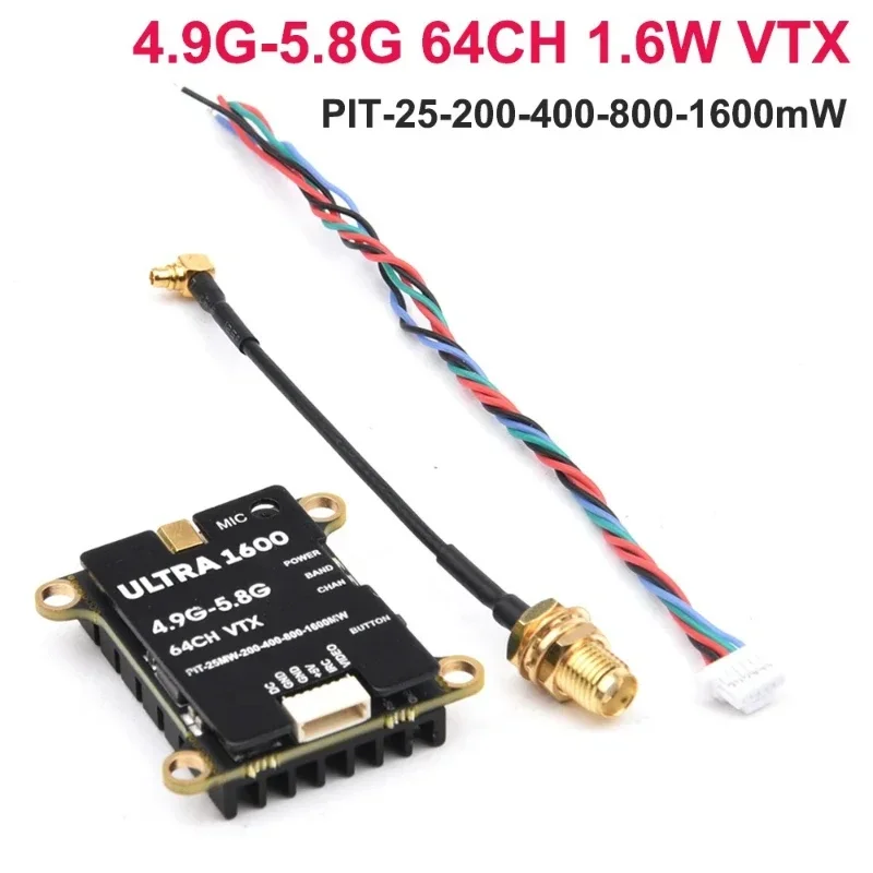 VIVaSOriginal 4.9G-5.8G 64CH 1.6W Video FPV Transmitter VTX 400mW/800mW/1600mW Adjustable 7-26V For Long Rang Racer Drone RC Par