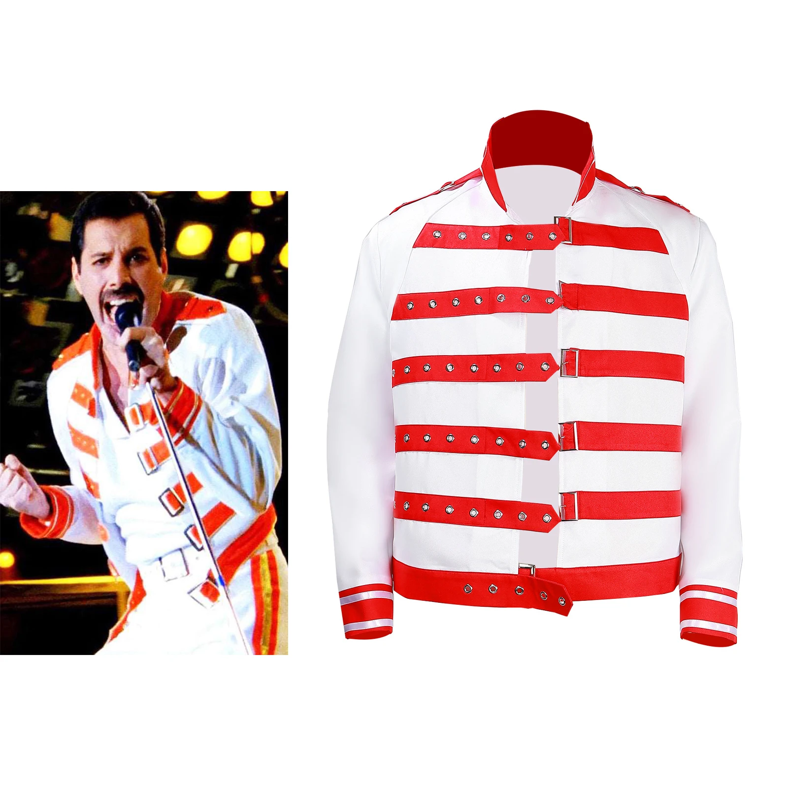 

Vocals Freddie Mercury Cosplay Red Jacket Costume Halloween Carnival Party Fantasia Coat Musical Stage Show Rock Outfit