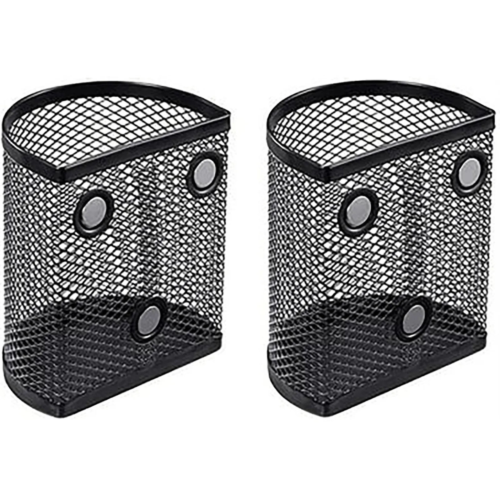 2 Pack Magnetic Pencil Holder, Black Semicircle Metal Mesh Locker Organizer For School, Work, Home