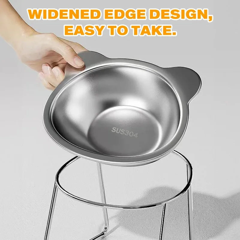 15° Tilted Elevated Cat Dog Bowl 304 Stainless Steel Anti-Cervical Spondylosis Pet Feeder Non-Slip Base for Small Medium Pets