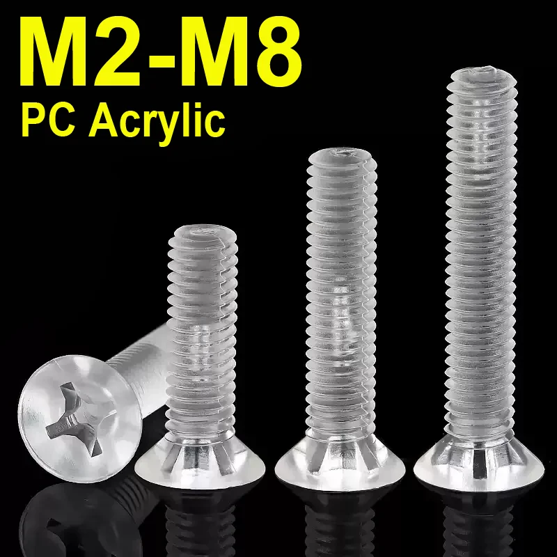 

M2 M2.5 M3 M4 M5 M6 M8 PC Acrylic Transparent Countersunk Head Screw Plastic Phillips Flat Head Screws Bolt