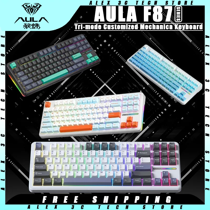 

Aula F87 Mechanical Keyboard Three mode Wireless Hot Swappable PBT Keycaps RGB Customized Gaming Keyboard Pc Gamer Accessories