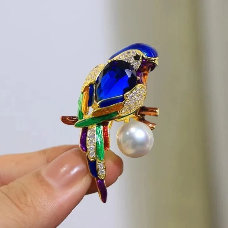 Trendy Rhinestone Birds Parrot Brooches for Women Colorful Crystal Animal Lapel Pins Banquet Party Backpack Jewelry Accessories