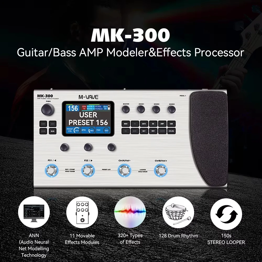 M-VAVE MK-300 Guitar and Bass Multi-Effect Pedal ANN Amplifier Simulation 360FX Bluetooth OTG Recording 150-Second Stereo Looper view 5