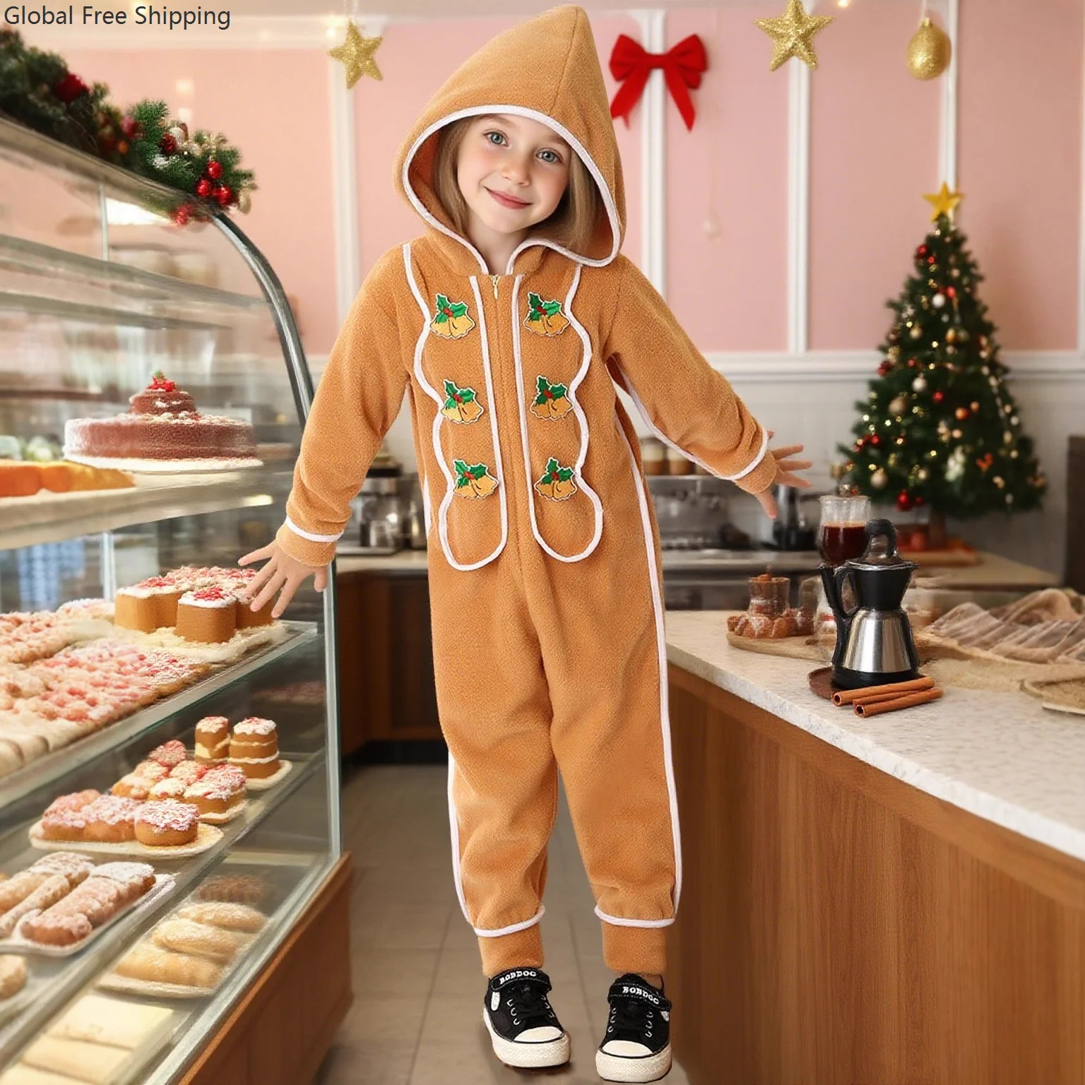 

Unisex Plush Bodysuit Christmas Cute Onesie Children's Gingerbread Man Santa Claus Cosplay Costume Halloween Carnival Home Cloth
