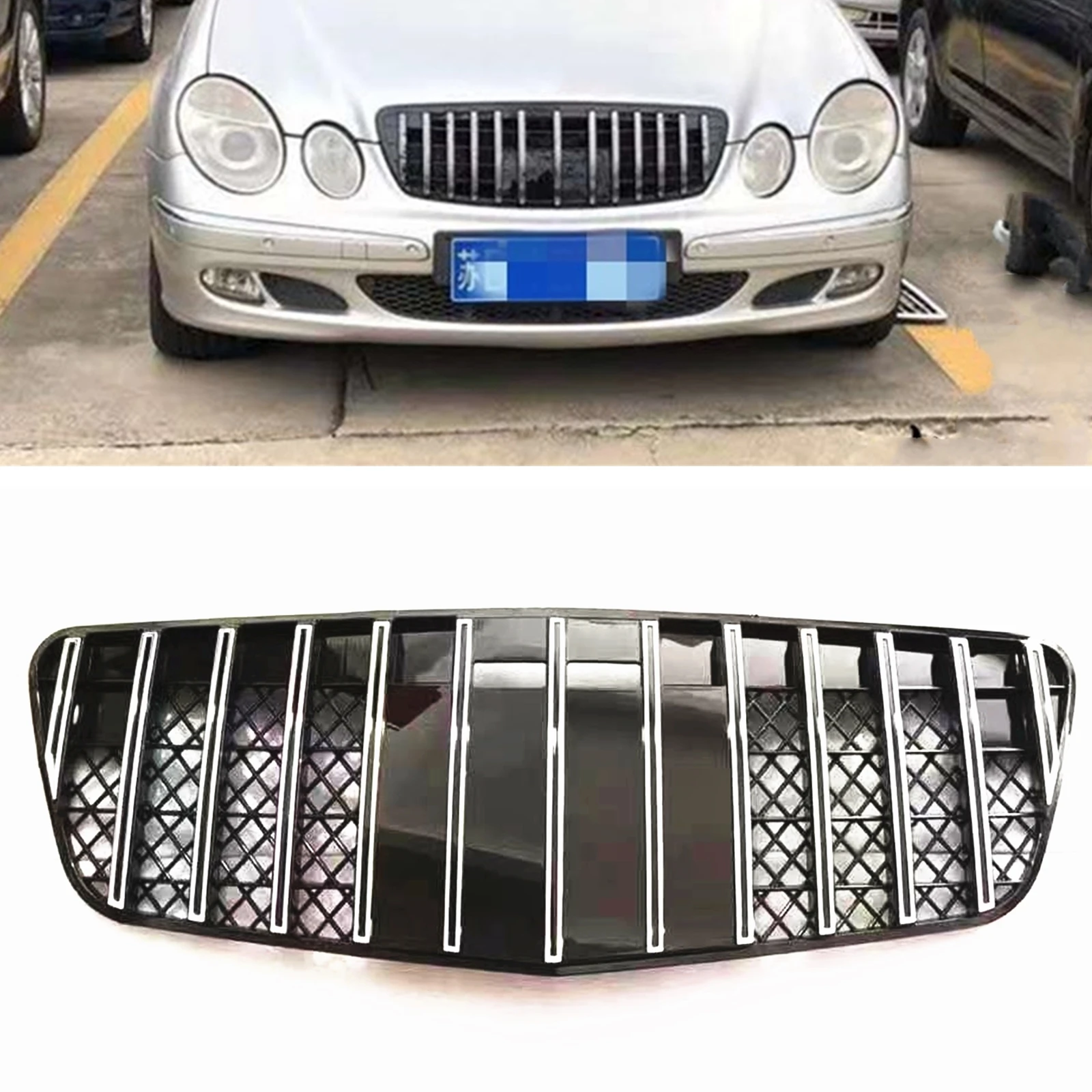 

Front Grille Grill For Mercedes Benz W211 E Class 2003-2005 E320 E500 E350 GT Style Chorme/Black Upper Bumper Hood Mesh Car Grid