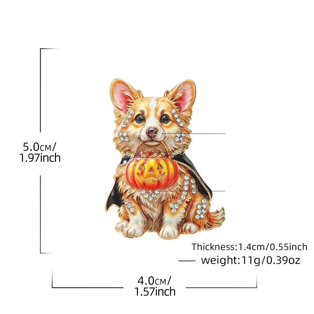 Halloween Corgi Pumpkin Lantern Brooch Halloween Corgi Dog Enamel Brooch Pumpkin Lantern Pin Animal Lapel Badge Jewelry