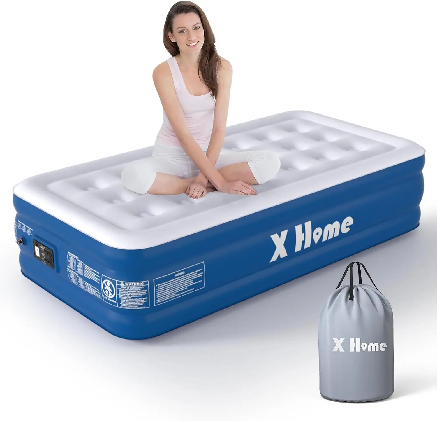 X Home Air Mattress Twin With Built-In Pump, 18"" Raised Inflatable Mattress With Dynamic Airflow Coil Technology For Guests,