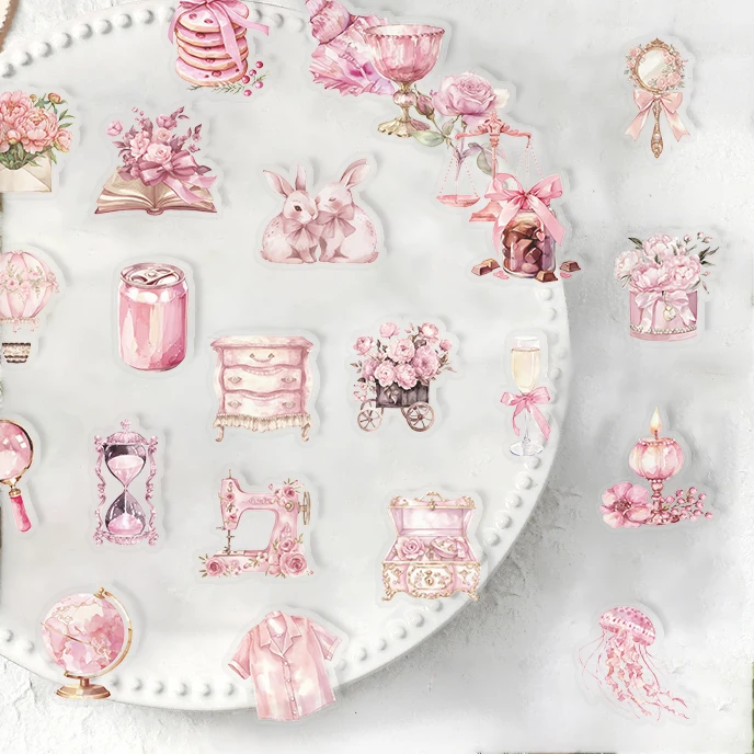 50Pcs Pink Aesthetic Transparent Flowers Graffiti Stickers Waterproof Artistic Dreamy Decoration Guitar Laptop Helmet Skateboard