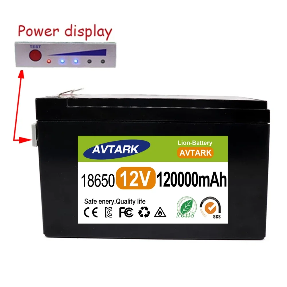 

12V 120Ah 18650 lithium battery for Solar Panels 30A built-in high current BMS electric vehicle battery +12.6V charger