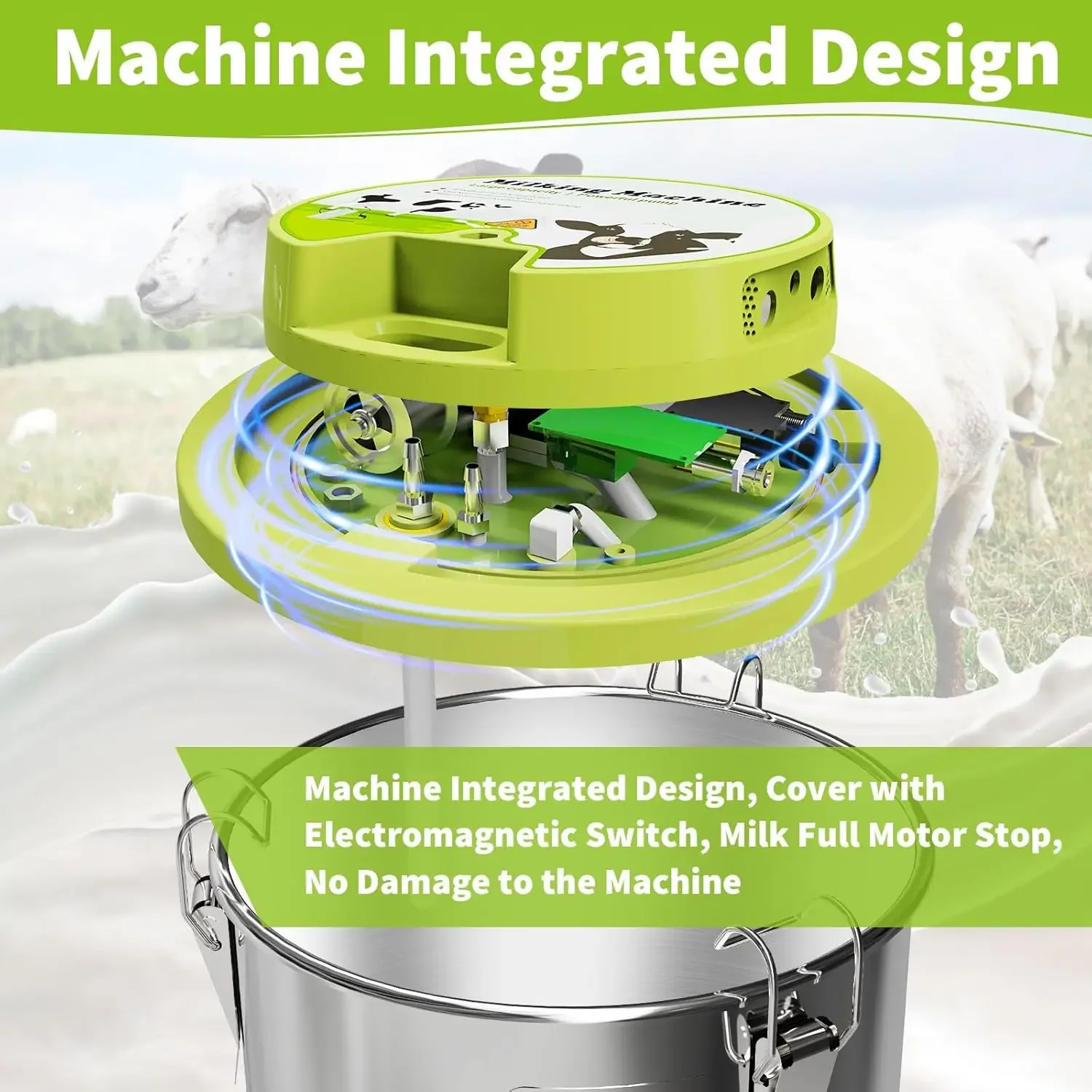 16L Cow Milking Machine Portable Rechargeable Battery Powered Cow Milker Machine Electric Pump Adjustable Pulsation Vacuum