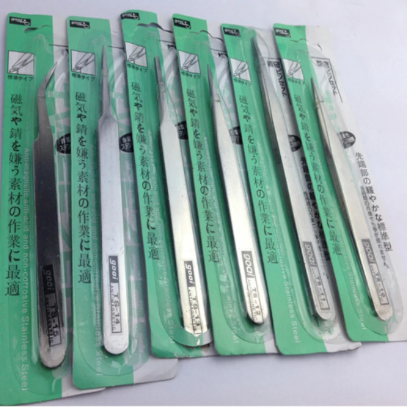 HOT 6 pcs Gooi Anti-magnetic Anti-acid Non-Corrosive Stainless Steel Tweezer