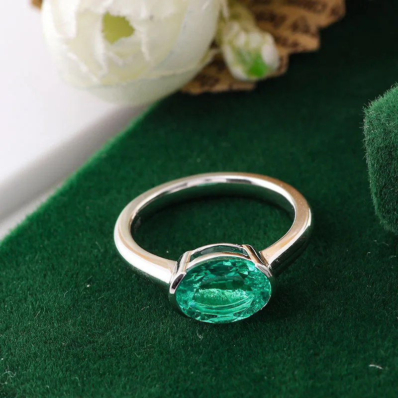 Provence real 10K/14K gold band oval cut colombia gemstone lab emerald rings for women Finger Personalized Custom Promise Gifts