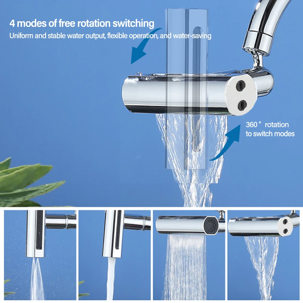 Kitchen Faucet Waterfall Outlet 4 Modes Waterfall Pressurized Bubbler 360 Rotatable Splash-proof Faucet Extender Tap Accessories