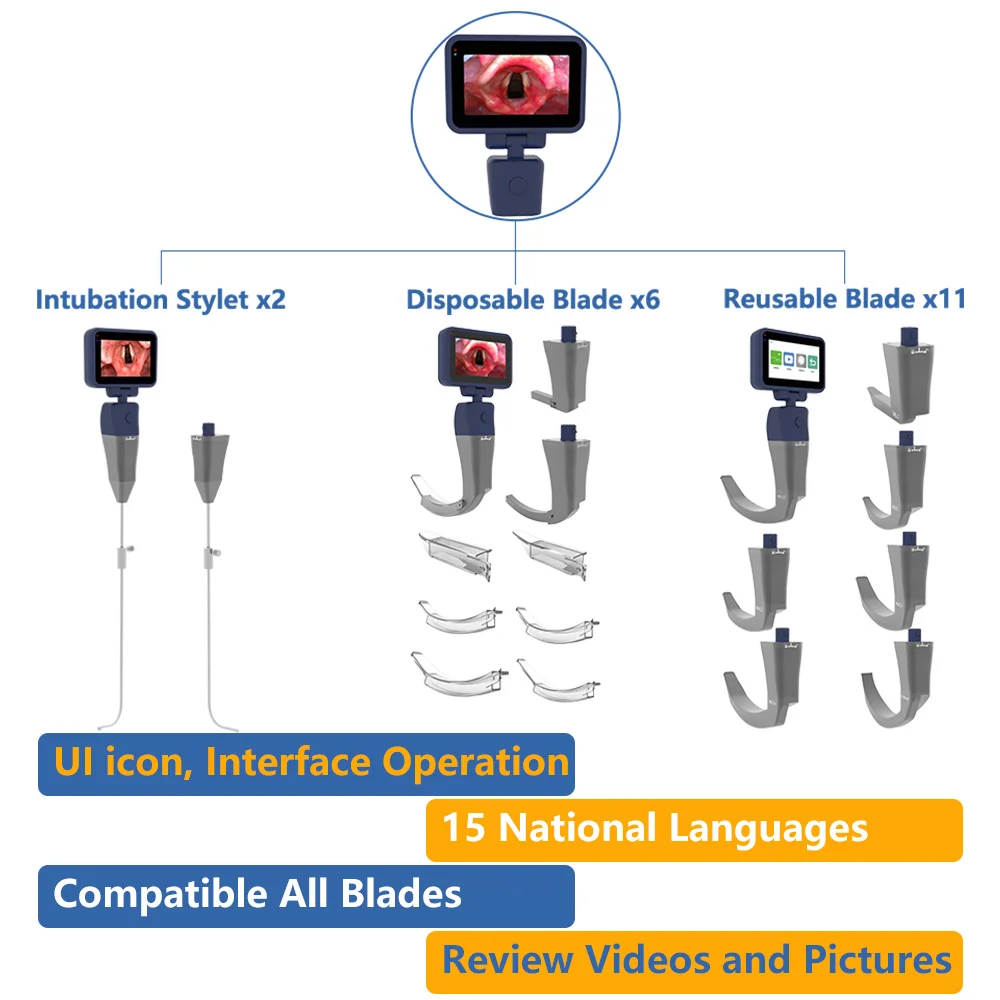 Anesthesia Video Laryngoscope with D-Blade Reportable Video Laryngoscope for Intubation 3.2 inch Display Video Endoscope