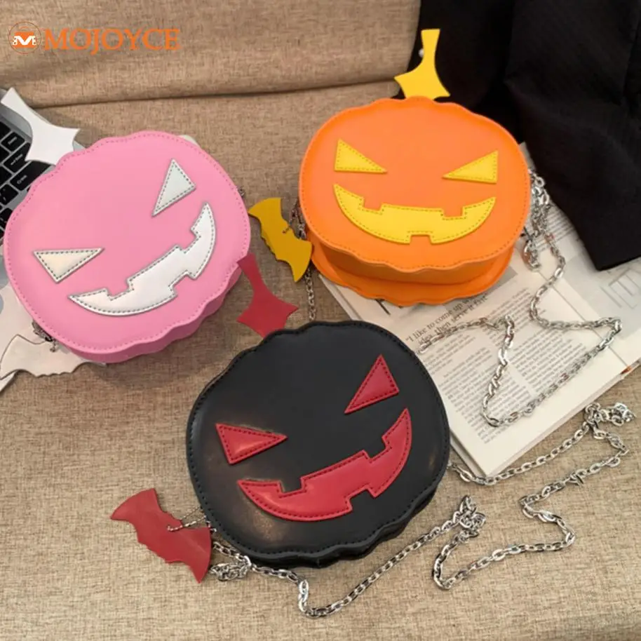 Novelty Halloween Bat Pumpkin Crossbody Bag 3D Cartoon Demon Personalized Phone Purse Women Leather Creative Chain Sling Satchel