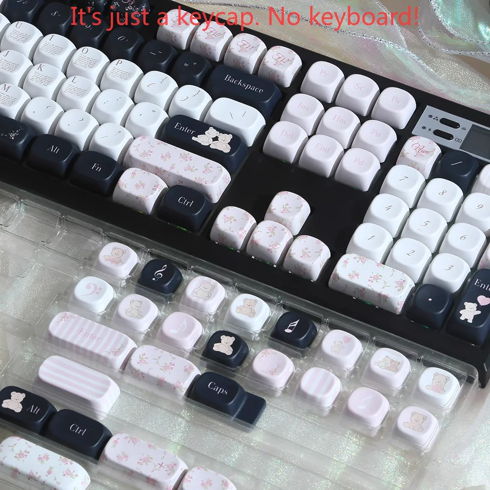 Little Bear Flower Cambodia MOA Cherry Pink White Keycap Set PBT 124 Key Cute Cartoon Keycap Suitable for MX Mechanical Keyboard