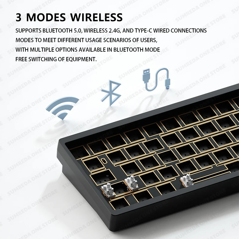 SUMREDA Sugar65 Upgraded Lucky65 Mini Custom Wireless Aluminum Mechanical Keyboard Kit RGB Bluetooth 2.4G Wired Gaming Keyboard