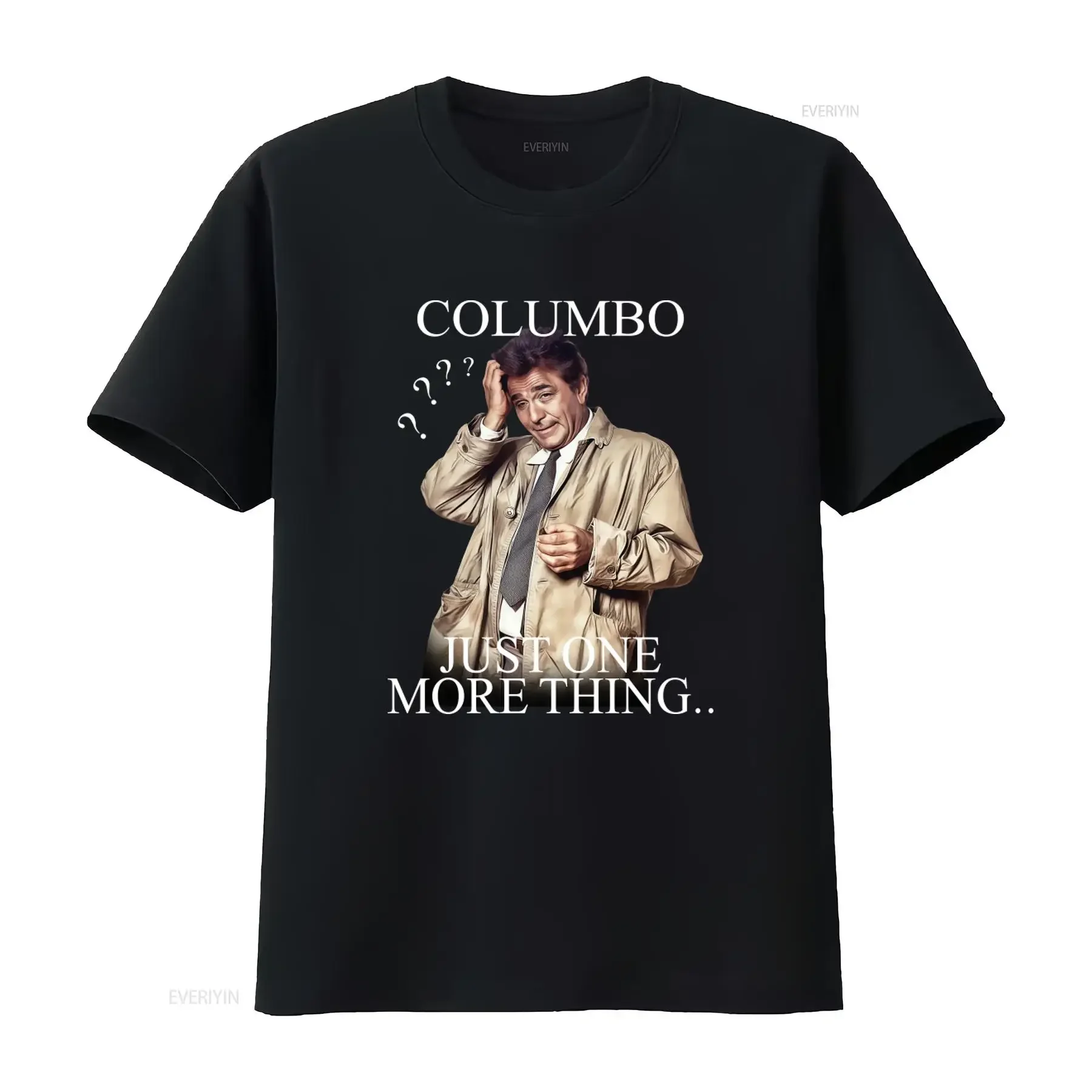 Retro TV Show Columbo Black Cotton Mens Detective T Shirt Just One More Thing Design vintage Washed fashion homme Versatile