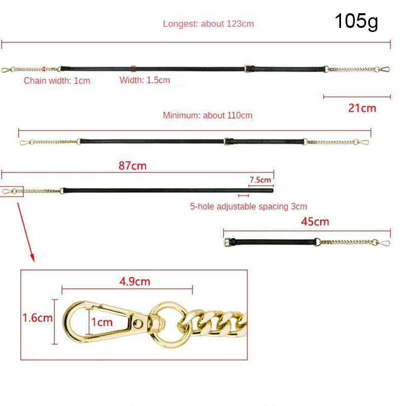 Women 1.5CM Wide Shoulder Bag Strap Chain Strap Crossbody Bag Handles Adjustable Replacement Strap for Bags Belts Correa Bolso