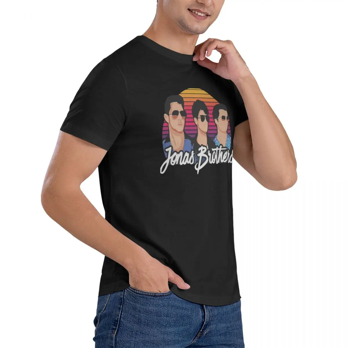Men T-Shirt All Member Funny Pure Cotton Tees Short Sleeve J-Jonas Brothers Band T Shirts Crew Neck Clothes Classic image 3