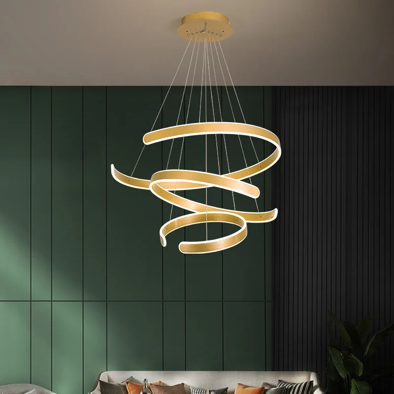 2023 Design C-shaped Duplex Chandelier Up Down Luminescent Aluminum Multiple Circles Pendant Lamp Loft LED Suspension Lighting