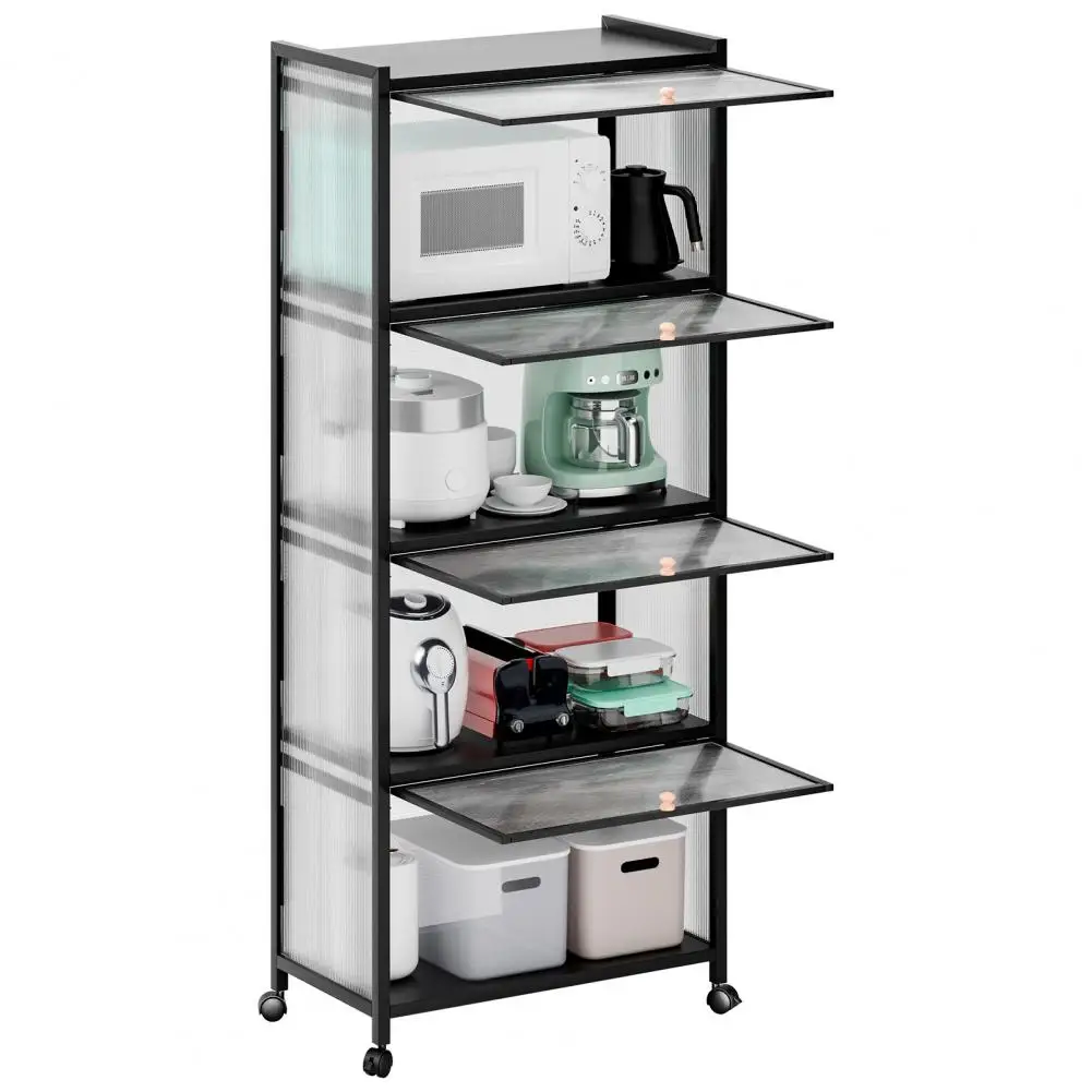 5 Tiers Pantry Storage Cabinet, Kitchen Bakers Rack with Visible Doors, Kitchen Pantry Storage Cabinet, Microwave Storage Rack,