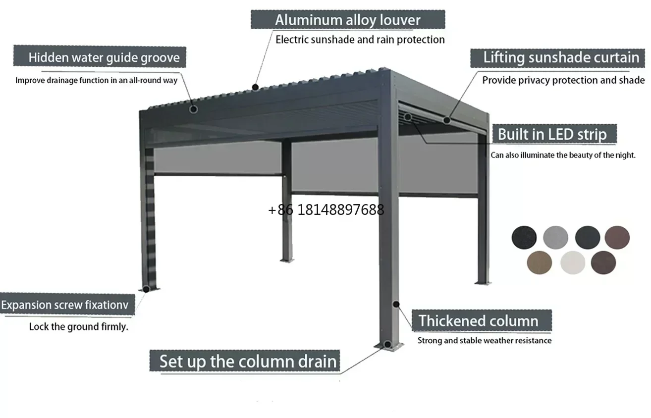 Powder coated garden decorations waterproof Aluminum pergola outdoor patio furniture Pavilion