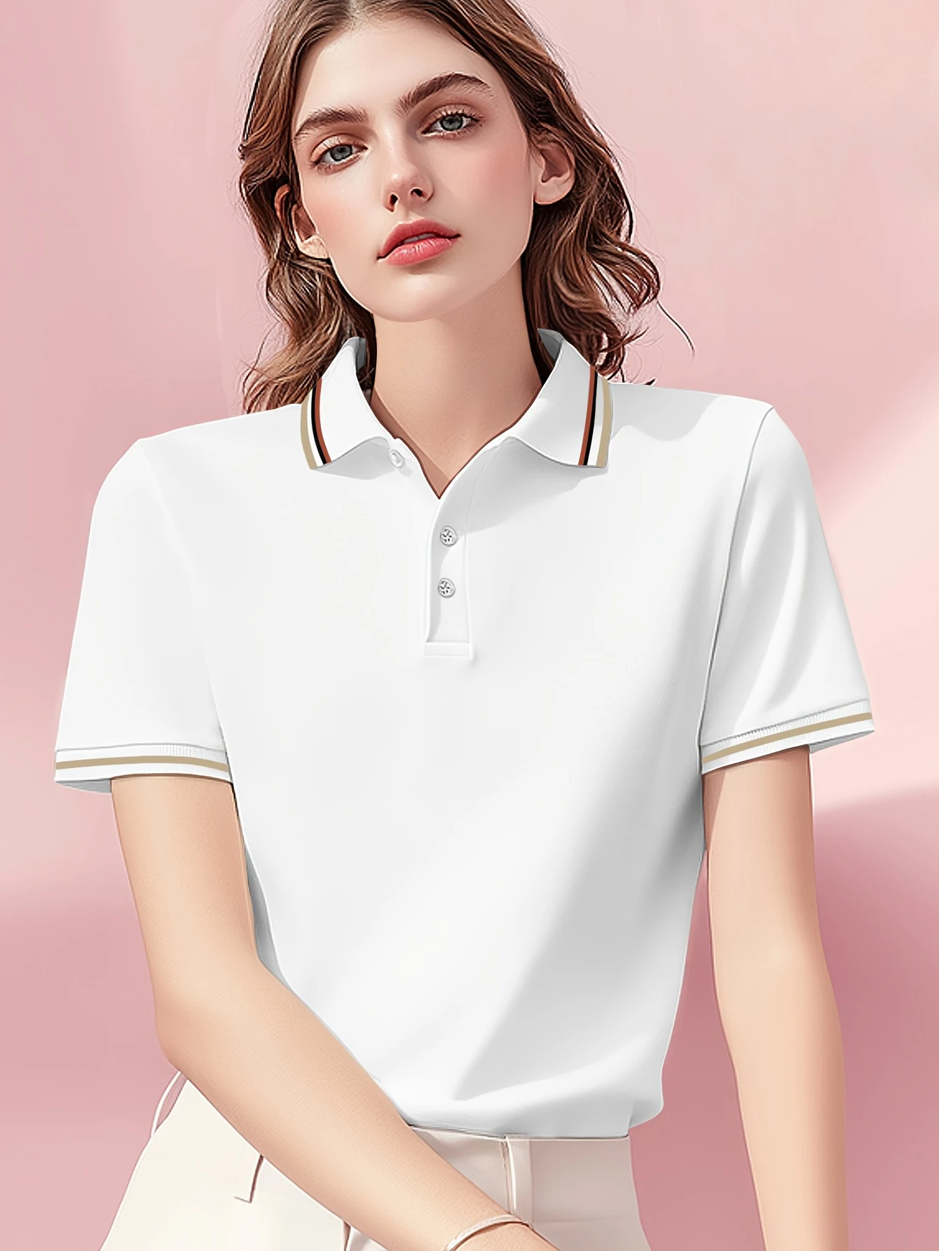 Einfarbig Frauen Streifen Polo Shirts Mode Kultur T-Shirts Sommer Hip Hop Sportswear Kragen Casual Frau Kurzarm