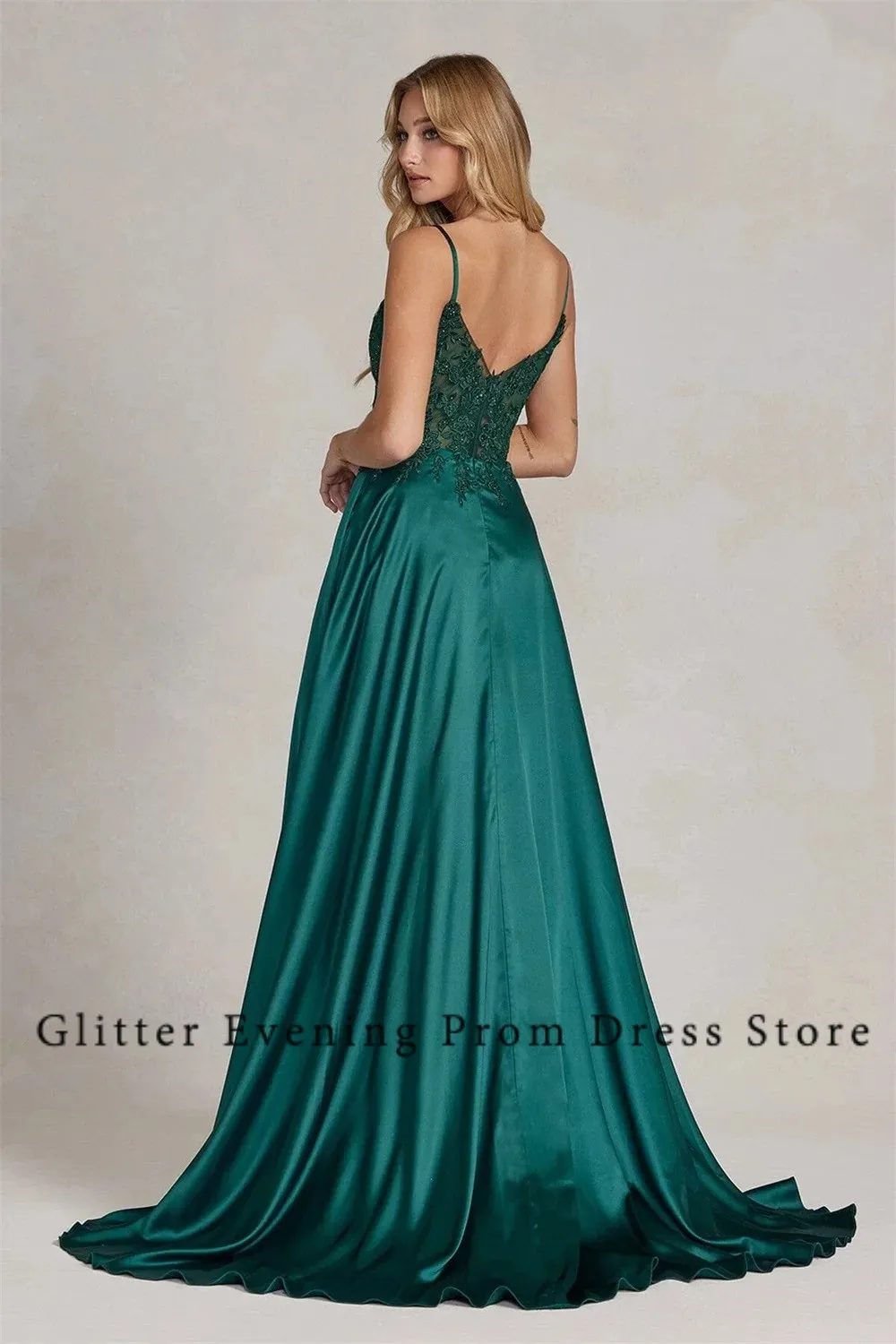 Modern Sexy Prom Dress 2024 Women A-Line Slide Split V-Neck Satin Backless Appliques Custom Made Birthday Evening Party Dresses