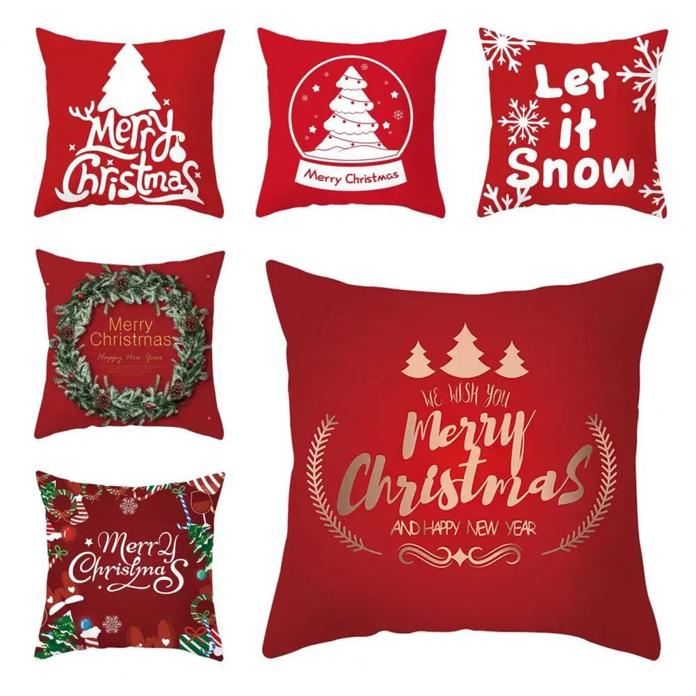 Christmas Cushion Cover Useful Easy Insertion Christmas Pillowcase Xmas Tree Throw Pillow Cover for Living Room