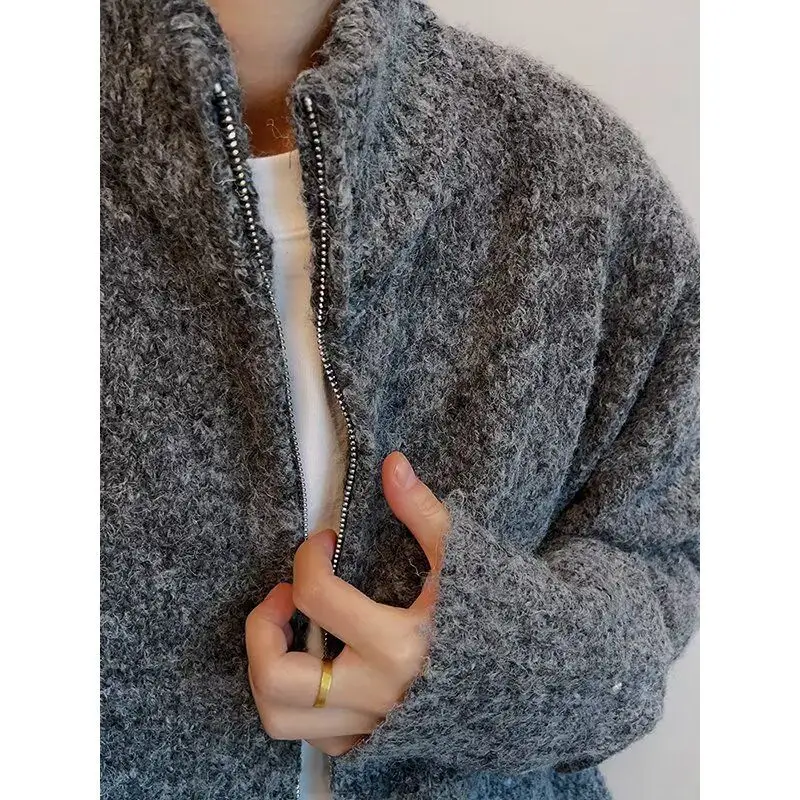 

Dannyandzee Men's Zipper Loose Fit Long Sve ey Sweater Coat Winter Casual Sle Polyester Fiber Retro Sle Coat