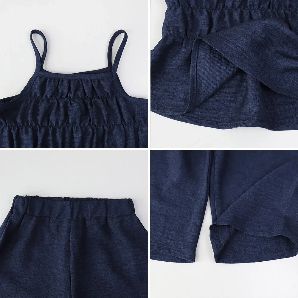 Summer Girl Suit Solid Color Halter Top Wide Leg Pants 2 Clothes 3-7 Years Old Japanese and South Korean Style Casual Wear