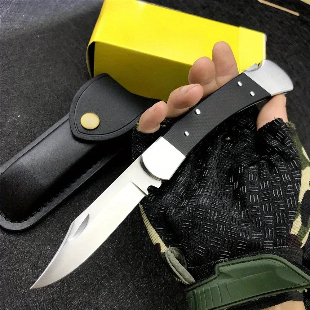 Multifuctional 110 Pro EDC Pocket Folding Knife D2 Plain Blade G10 Handle Hunting Self-defense with Leather Sheath Outdoor Knife