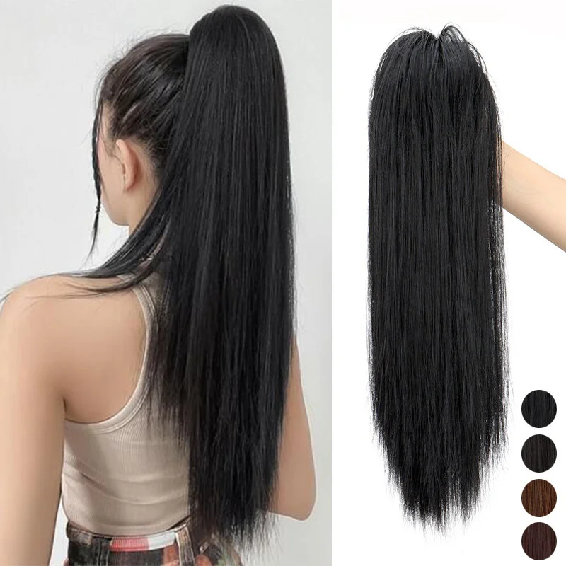 Women's Straight Hair Claw Clip, Long Ponytail Extension, Wavy Curls, Synthetic Wig Piece