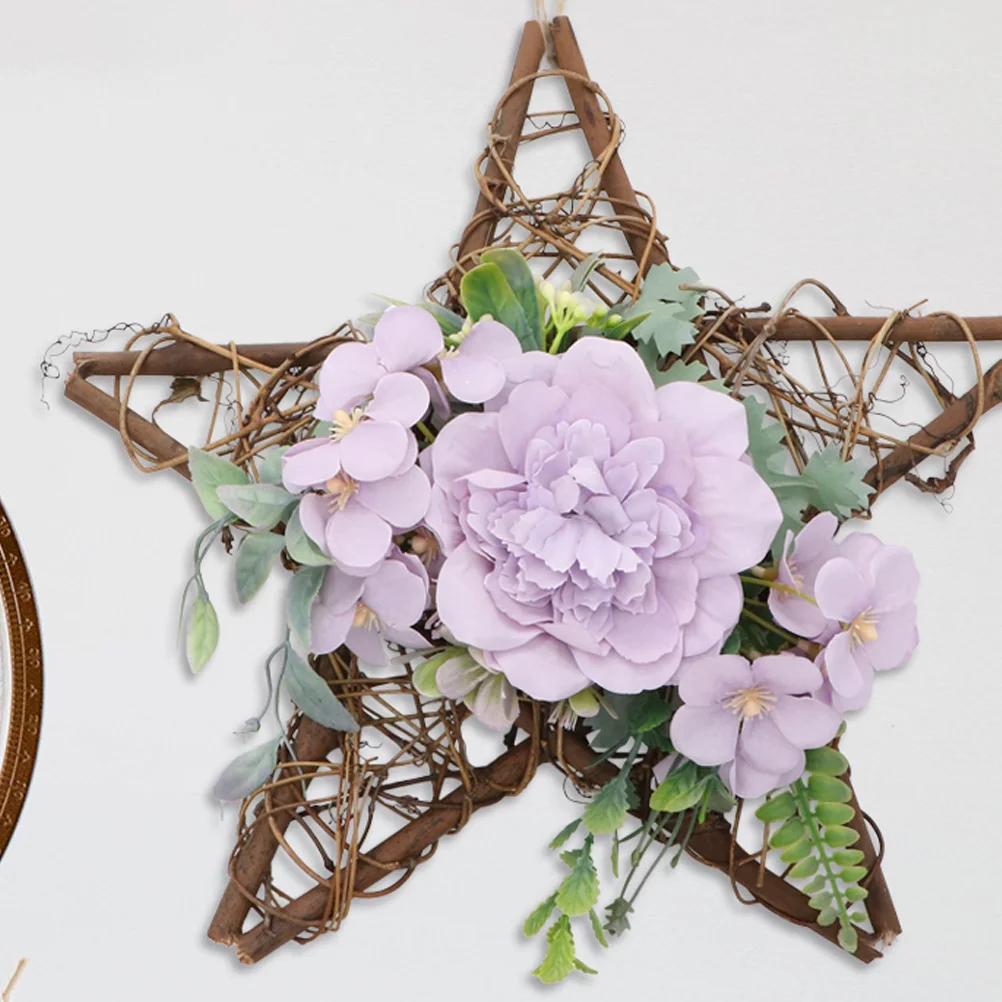 

Premium Rattan Simulated Camellia Garland Hanging Wreath Wedding Home Decor Door Pendant Outdoor Indoor Use Violet
