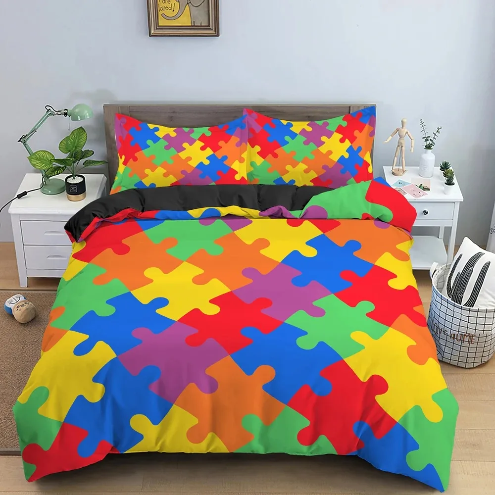 

Colorful Puzzle Duvet Cover King Queen 3D Geometric Figure Quilt Cover Kids Boys Girls High Quality Simple Polyester Bedding Set